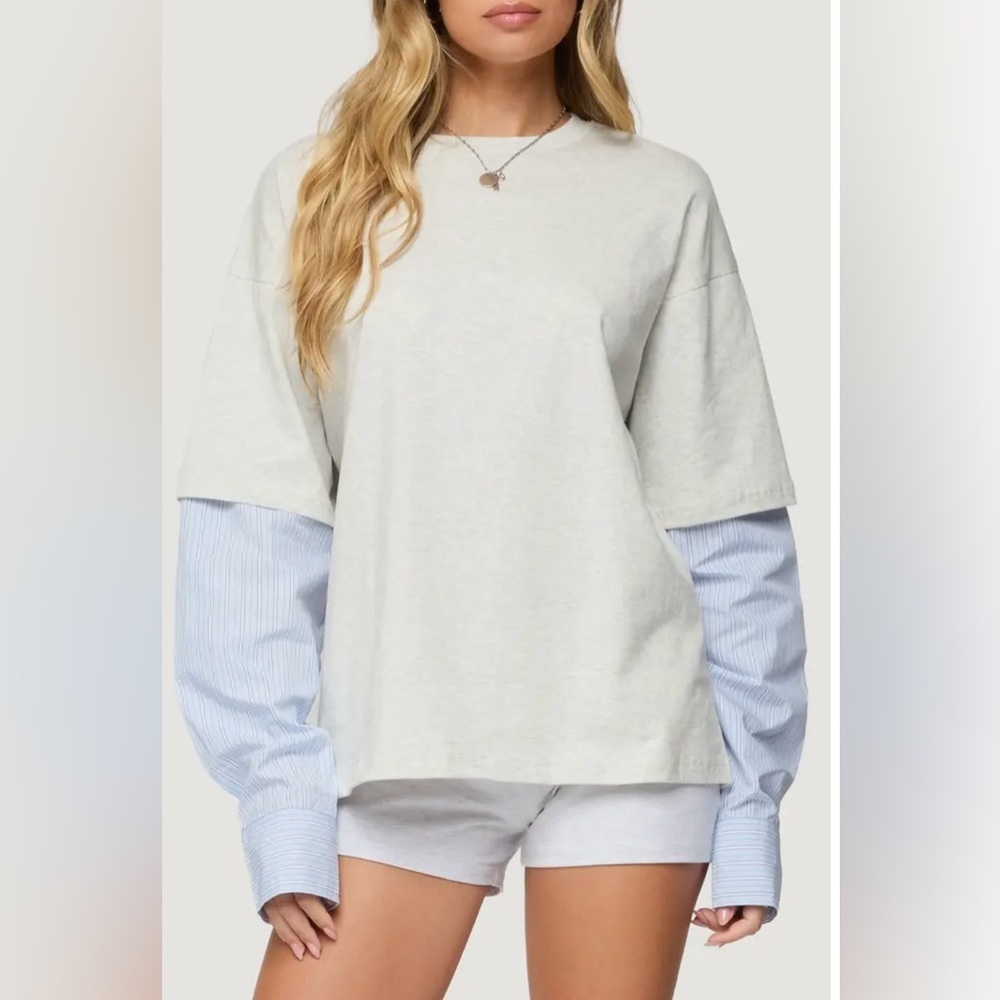 NWT EDIKTED Tailor Oversize Layered Top Light-Gray-Melange size small